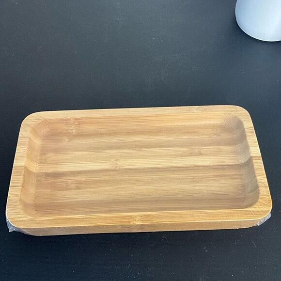 Emerson Essentials 2 Bottle Glass Set Bamboo Tray White 16 Oz Soap Shampoo New - Picture 6 of 6